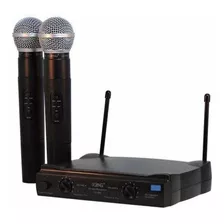 Microfone Duplo Sem Fio Profissional Uhf Karaoke + 2 Bateria Cor Preto