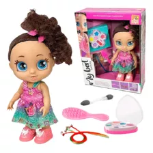 Boneca Menina Bonita C/ Acessórios Maquiagem Pente Brinquedo