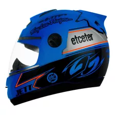 Capacete Feminino Masculino Moto Fechado Etceter Liberty Evolution Power Brands Brilhante Preto E Azul Tamanho 60