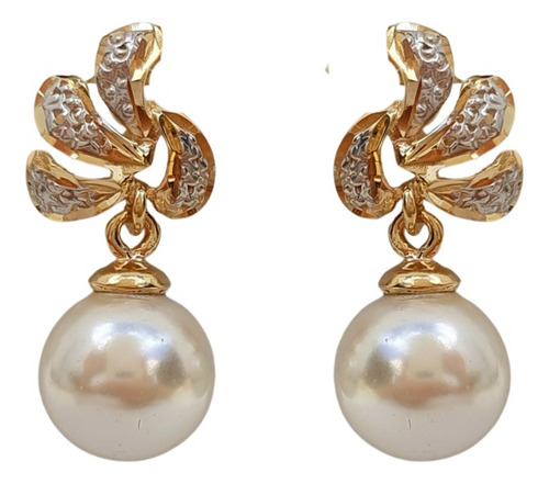 Brinco Pêndulo Ouro 18k 750 Com Pérola Falsa Amarelo