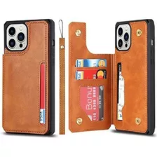 Funda Para iPhone 13 Pro Billetera Con Correa Cuero Tostado