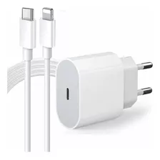 Cabo + Fonte Compatível iPhone 20w Se X Xr 11 12 13pro Usb-c Cor Branco