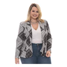 Roupas Femininas Plus Size Blazer Xadrez Em Neoprene