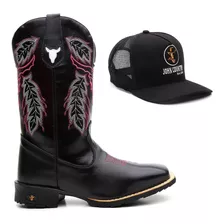 Bota Botina Texana Feminina Country Em Couro Cano Longo 