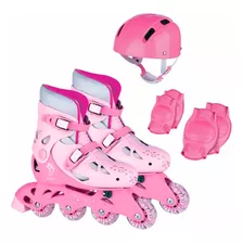 Patins Roller In-line Ajustável+ Kit Proteção Infantil Prata