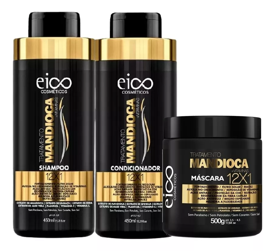 Eico Kit Mandioca Shampoo + Cond 450ml + Máscara 500g