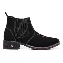 Bota Botina Feminina Texana Couro Bico Quadrado Bordado 