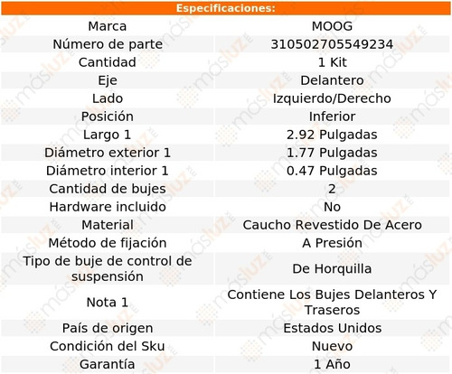 Buje Horquilla Del Izq/der Inf Mazda 626 88-92 Moog Foto 2