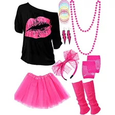 80 S Accesorios De Disfraces Set Shiny T Shirt Tutu Hea...