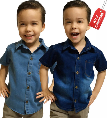 Kit 2 Camisas Jeans Infantil Menino Masculina Criança Premiu