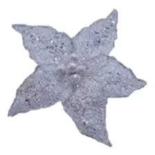 Flor Blanca Con Glitter Mediana - Navidad