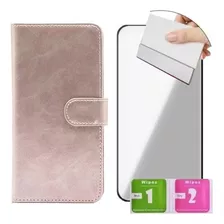 Flipcover Rosa + Vidrio Completo Todos Los Modelos Xiaomi