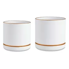 Jg 2 Cachepot Vaso Decorativo Em Ceramica Grande C/ Prato