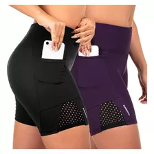 Kit 2 Shorts Feminino Bolso Corrida Suplex Tela Frete Grátis