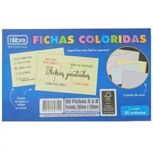 Ficha Pautada Colorida Número 3, 50 Folhas 5 Cores Tilibra