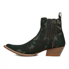 Bota Botina Country Masculina Jeans Verde Militar