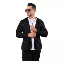 Blazer Masculino Slim Preto Florido Vintage