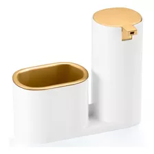 Dispenser De Detergente E Bucha Dourado Arthi Imediato Cor Branco E Dourado