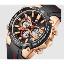Relógio Esportivo Masculino Cheetah Rubro Negro E Rose . Top