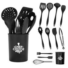 Set 12pcs Utensilios De Cocina De Silicona Antiadherentes Color Negro