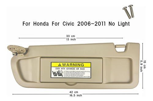 Parasol Izquierdo Beige Para Honda Civic 2006-2011 Foto 2