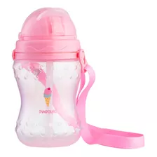 Garrafa Infantil Com Canudo E Cordinha 330ml Rosa -pimpolho