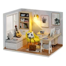 Miniatura Dollhouse Diy Studyroom Casa Boneca Madeira