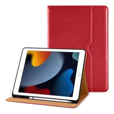Funda iPad 10.2 Dtto Cuero Soporte Mano Rojo