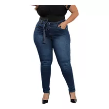 Calça Feminina Jeans Plus Size Lycra Com Cinto Moda 46 Ao 60