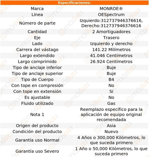 Kit 2 Amortiguadores Tra Gas Oespectrum Ion L4 2.4l 06/07 Foto 3