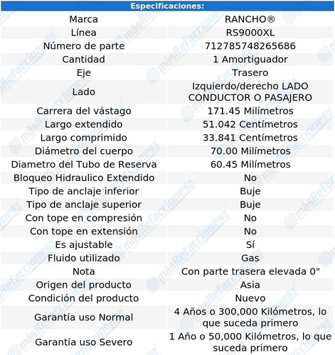 Amortiguador Rs9000xl Conductor O Pasajero Tra G10 Van 70-74 Foto 3