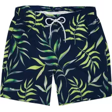 Shorts Água Mash Estampado Folhagem Marinho