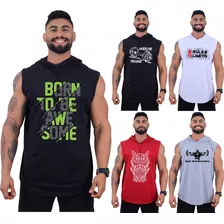 Kit 5 Regatas Longline Machão Touca Fitness Musculação Capuz