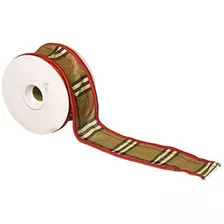 92658w-092-40f Burbank Plaid Border Wired Edge Ribbon, ...