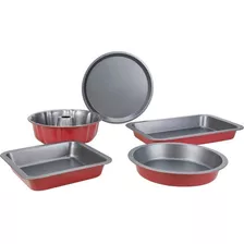 Conjunto De Assadeiras Aço Carbono 05 Peças Color La Cuisine Cor Vermelho