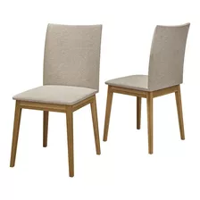 Conjunto Com 2 Cadeiras De Jantar Linho Multimóveis Cr50038 Cor Palha