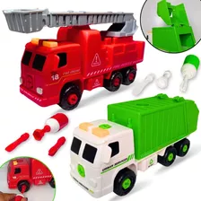 Brinquedo Caminhão De Lixo Bombeiro Monta Desmonta Didático