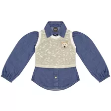 Camisa Infantil Look Jeans C/ Colete Jeans