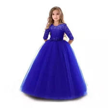 Vestido Infantil Longo Princesa Renda Festa Daminha Manga 