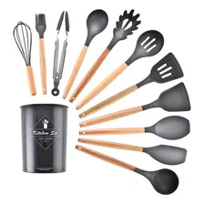 Kitchen 12 Peças Utensilios Set Holder Cor Preto