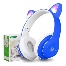 Audifonos Orejas De Gato Bluetooth 5.1 Led Diadema Ninos Color Azul