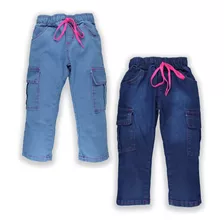 Kit Com 2 Calça Cargo Infantil Feminia Tam 01 Ao 08