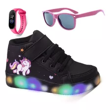 Tenis Botinha Infantil Feminino Unicornio De Led + Brindes