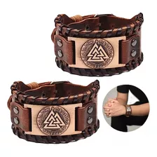 2 Brazaletes Cuero Nordico Brazalete Vikingo Pulseras Hombre