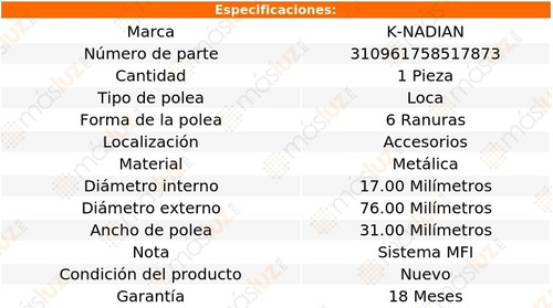 Polea 6 Ranuras Metalica Lexus Es300 V6 3.0l 95 K-nadian Foto 3