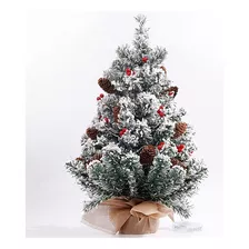 Árbol Navideño Blanco Nevado De 55 Cm Con Luces Y Decoración