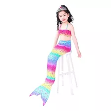 Traje De Baño Niña 3 Piezas Cola Sirena 130-150 Azul