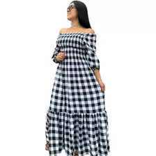 Vestidos Plus Size Longo Ciganinha Xadrez Dia Das Mãe