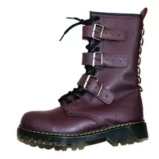 Bota Larga Negra Rock Goth Metal Piel Autentica Hombre