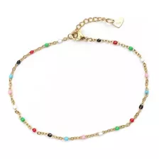 Tobillera Pulsera De Pie Multicolor Bañada En Oro